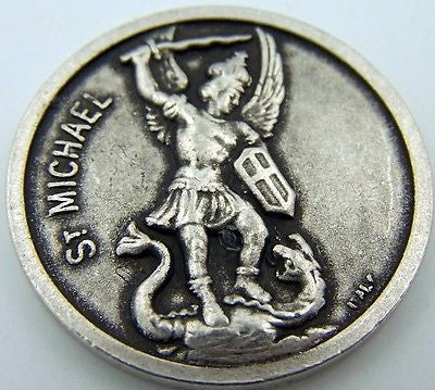 Catholic Medal Charm Prayer Pocket Token Saint St Michael Antiqued Silver 1"