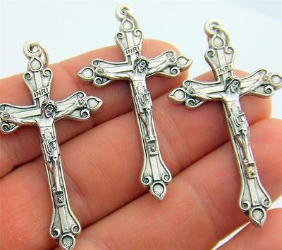 MRT Lot Of 3 Hope Crucifix Catholic Cross Rosary Medal Silver Plate 1 5/8" Italy