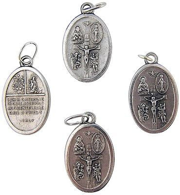 4 Lot Four Way Silver Plate Scapular Medal Catholic Pendant Gift Italy 3/4"