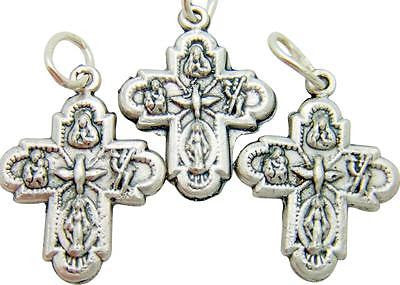 3 Small Four Way Scapular Medal Cross Silver Plate Protection Pendant .65"