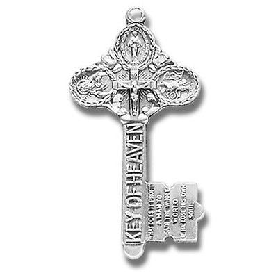 Sterling Silver Key Four Way Medal Catholic Pendant w 18" Chain Boxed from MRT