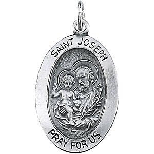 St Joseph Patron Saint Medal .925 Sterling Silver Oval Pendant W Necklace 3/4"