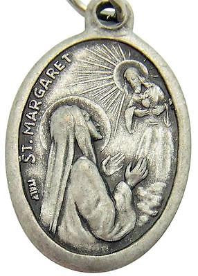 MRT St Margret Catholic Saint Medal Silver Plate Catholic Pendant 3/4" Italy