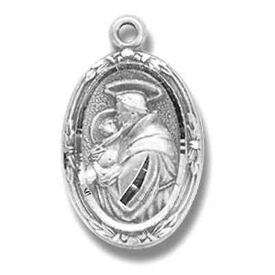 Sterling Silver Small Saint St Anthony Patron Medal w Steel Chain Boxed