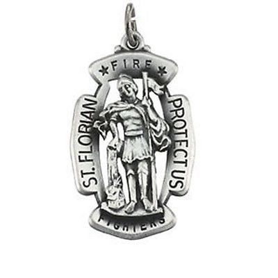 MRT St Florian LARGE Sterling Silver Medal Patron w Chain Firefighters 1 1/4"