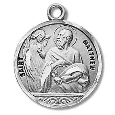 Sterling Silver 7/8" Round Saint St Matthew Patron Medal