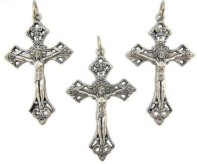 3 Crucifix Pendant Silver Oxidized Catholic Pectoral Cross Gift From Italy