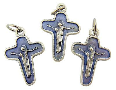 MRT Lot Of 3 Silver Plate Jesus & Blessed Mother Mary Cross Pendant 3/4" Italy