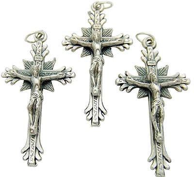 MRT Lot 3 Georgian Cross Silver Plate Christian Pendant Rosary Gift 1.3" Italian