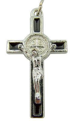 MRT St Benedict Crucifix Pendant Silver Plate Catholic Pectoral Cross Protection