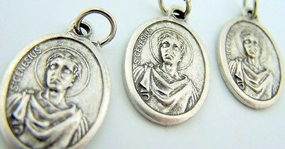 Saint St Genesius Pray For Us Silver Gilded Christian Italian Medal Charm LOT 3