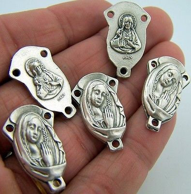 LOT of 5 Silver P Sacred Heart Mary Baby Jesus Rosary Center Parts Medal
