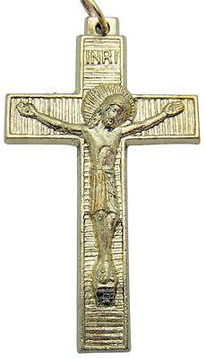 MRT Holy Gold Plated Catholic Crucifix Necklace Pendant Holy Cross Gift 1 3/4"