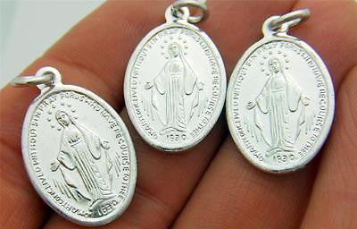 MRT Lot 3 Miraculous Silver Tone Medal Blessed Virgin Pendant Aluminum Gift 1"