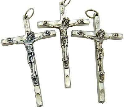 3 Silver Plate Traditional Pectoral Crucifix Pendant Catholic Cross 2" Italy