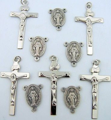Silver P Mary Rosary Center Piece Part Cross Lot Of 10 Catholic Gift Lot