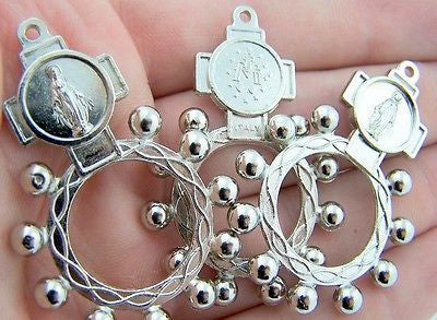 Miraculous Medal Virign Mary Rosary Ring Inspirational 1 Decade Gift LOT 3
