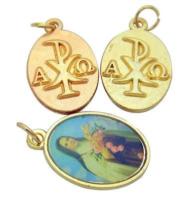 MRT Lot OF 3 St Therese 2 Sided Color Pendant w Gold Plate Catholic Medal Gift