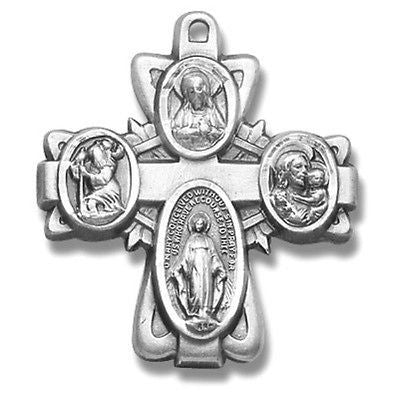 Sterling Silver Large Fancy 4 Way Cross Medal w 24" Chain Boxed from MRT