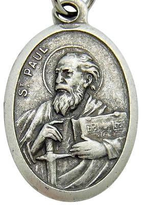 MRT St Paul Catholic Saint Holy Medal Silver Plate Catholic Gift 3/4" Italy