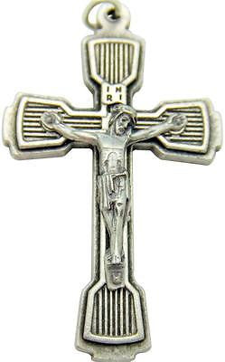 Large Silver Plate Metal Ornate Crucifix Catholic Rosary Cross 1 1/2" Italy