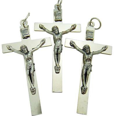 3 Pectoral Crucifix Pendant Medal Silver Plated Catholic Cross 1 3/4" Italy