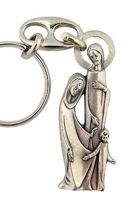 MRT Holy Family Mary Jesus Saint Joseph Silver Plate Key Chain Ring  2" Keychain