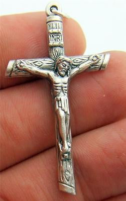 MRT Silver Plate Metal Crucifix Wood Style Pectoral Cross Catholic Gift 1 5/8"