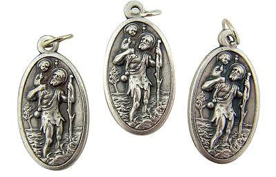MRT Lot Of 3 St Christopher Medal Silver Tone Metal Pendant Travel Protection 1"