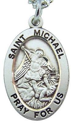 MRT St Michael .925 Sterling Silver BIG Saint Medal w Chain & Gift Box 1 1/16"