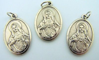 Catholic Medal Charm Pendant Lot 3 Siver Plate Immaculate Heart Mary Pray For Us