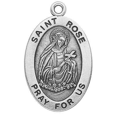 Sterling Silver Saint St Rose Sterling Silver 7/8" Medal with Stainless Steel Chain Boxed