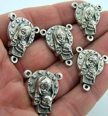 Silver Gilded Medal Mary & Child Rosary Center Lot Of 5