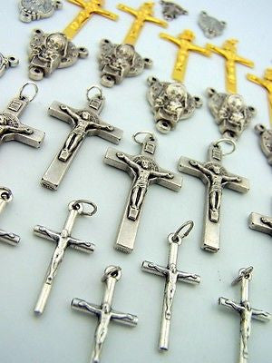 Silver P Crucifix Cross Rosary Center Piece Part Lot 30