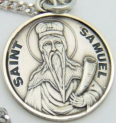 MRT Solid .925 St Samuel Patron Saint Pendant Holy Medal w Chain Boxed Gift .75"