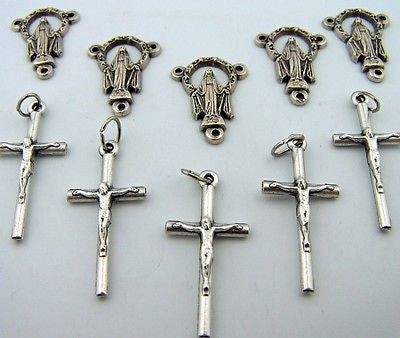 Crucifix Miraculous Mary Cross Rosary Silver Tone Metal Gift Lot of 10