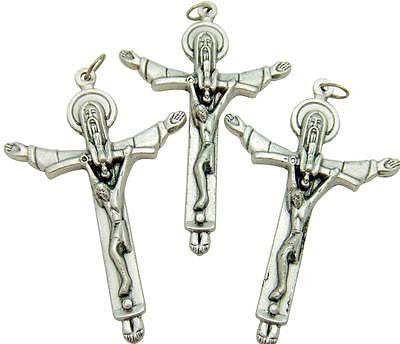 3 Lot Holy Trinity Cross Catholic Crucifix Pendant Gift 2 1/4" Italian Medal