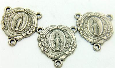 MRT Lot 3 Miraculous Mary Medal Rosary Centerpiece Antiqued Silver Plate Italy
