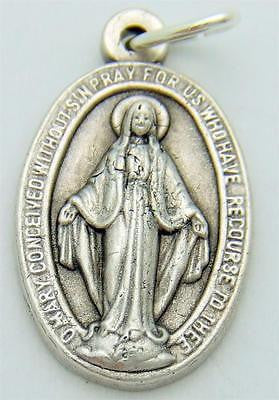 MRT Miraculous Mary Madonna Medal Silver Plate Pendant Gift Italy 3/4" Long