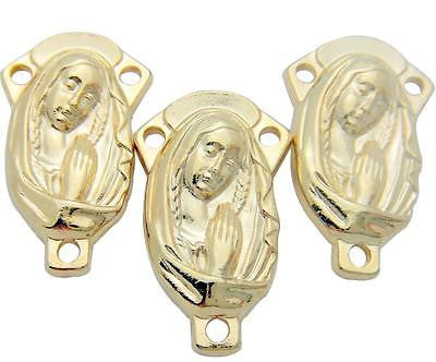 3 Saint Mary Blessed Virgin Holy Rosary Centerpiece Gold Plate 7/8" Italian