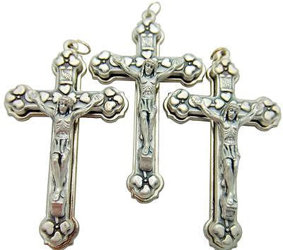 3 Lot Silver Plate Italian Made Crucifix Pendant Heart Cross Catholic 1 3/4"