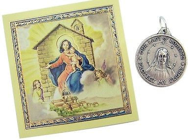 MRT Our Lady Loretto 1" Silver Plate Safe Flight Flying Prayer Coin Medal & Card