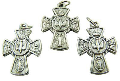 MRT Lot Of 3 Solid Pewter Four Way Medal Cross Catholic Pendant Gift Italian