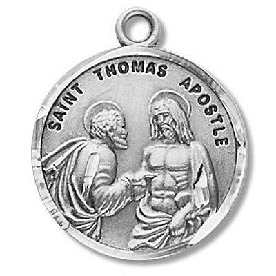 Sterling Silver 7/8" Round Saint St Thomas the Apostle Patron Medal with Stainless Steel Chain