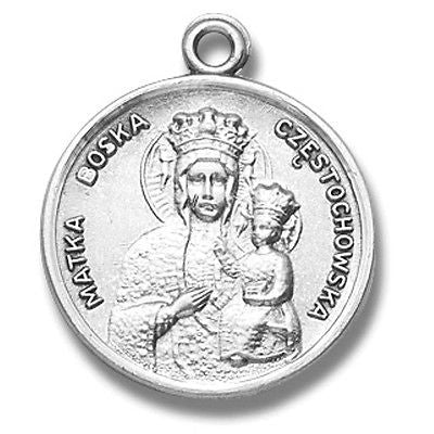 Sterling Silver Medium Round Our Lady of Czestochowska Medal w Chain & Boxed fro