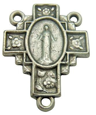 MRT Miraculous Mary Italian Cross Medal Rosary Centerpiece Silver Plate 3/4"