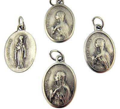 MRT Lot Of 4 St Monica Saint Augustine Holy Medal Silver Plate Pendant Gift 3/4"