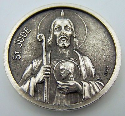 Catholic Medal Charm Prayer Pocket Token Saint Jude Pray For Us Antiqued Silver