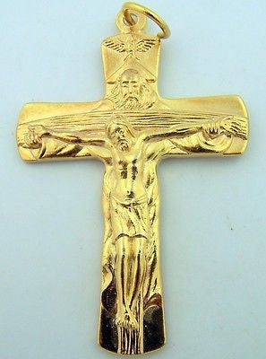 Large Pectoral Gold P Father Of The Cross Christ Crucifix Gift 2.55" Pendant