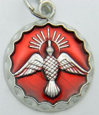 MRT Holy Spirit Pendant Silver Plate w Enamel Catholic Confirmation Round Medal